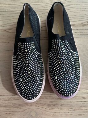 Black Crystal-Embellished Slip-On Sneakers
